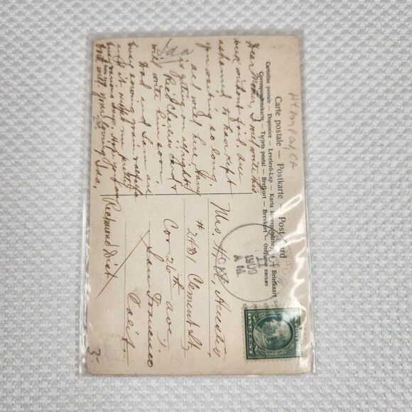 Antique Postcard Victorian Colorized 2 Women Flowered Hats On Swing 1909 - Picture 2 of 3